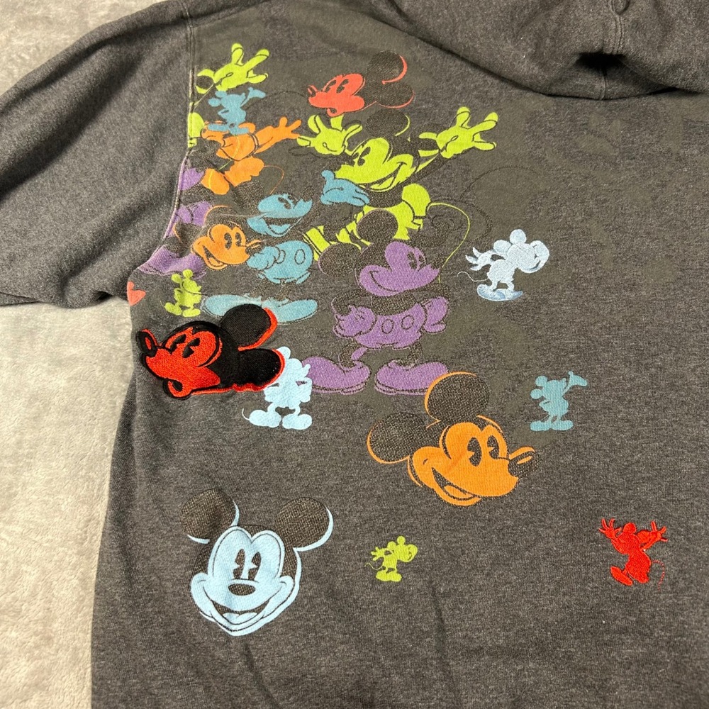 Disneyland Mickey Mouse Full Zip Hoodie Grey Multi Color Collage Embroidered L - Picture 6 of 8